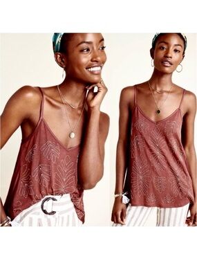 Anthropologie Alison Beaded Tank Cocoa Brown Flowy size M